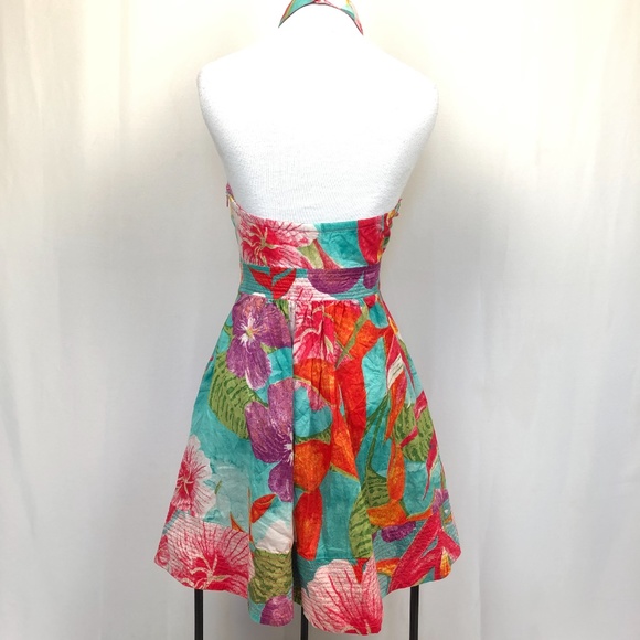 -SOLD-Farm Rio Halter Neck Mini Dress Floral - Picture 5 of 8